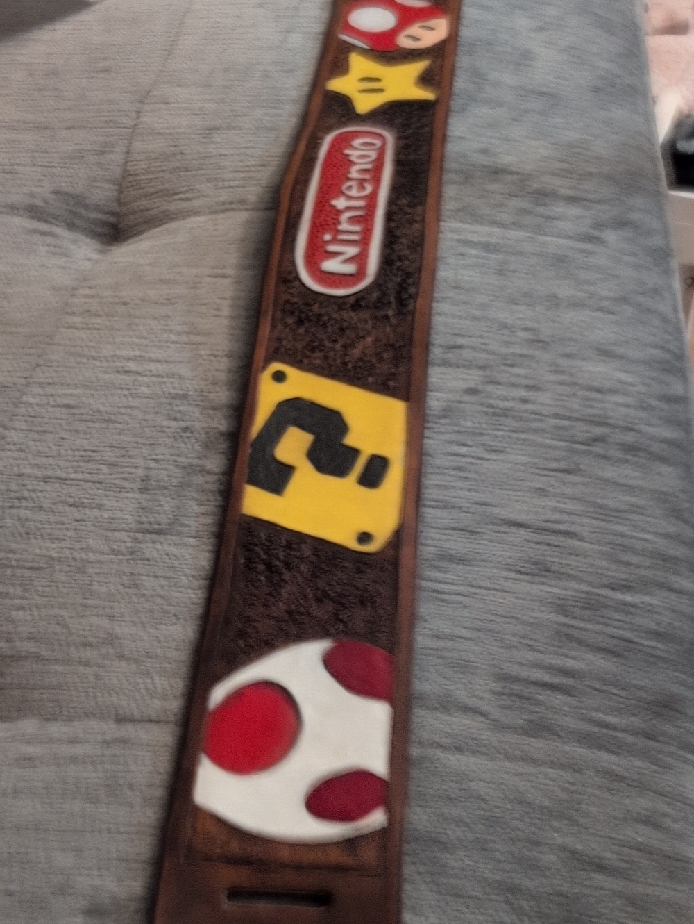 Handcrafted Leather Guitar Strap - Nintendo Themed